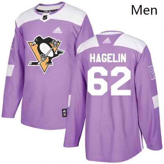 Mens Adidas Pittsburgh Penguins 62 Carl Hagelin Authentic Purple Fights Cancer Practice NHL Jersey